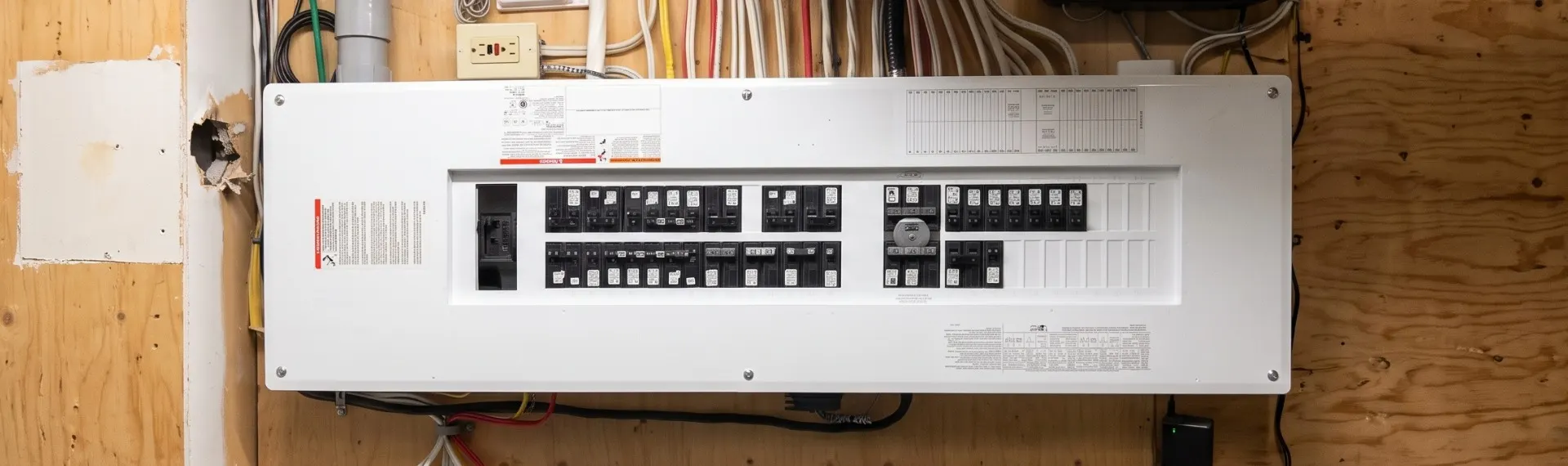 New residential electrical panel with neatly formed and individually labelled branch circuits